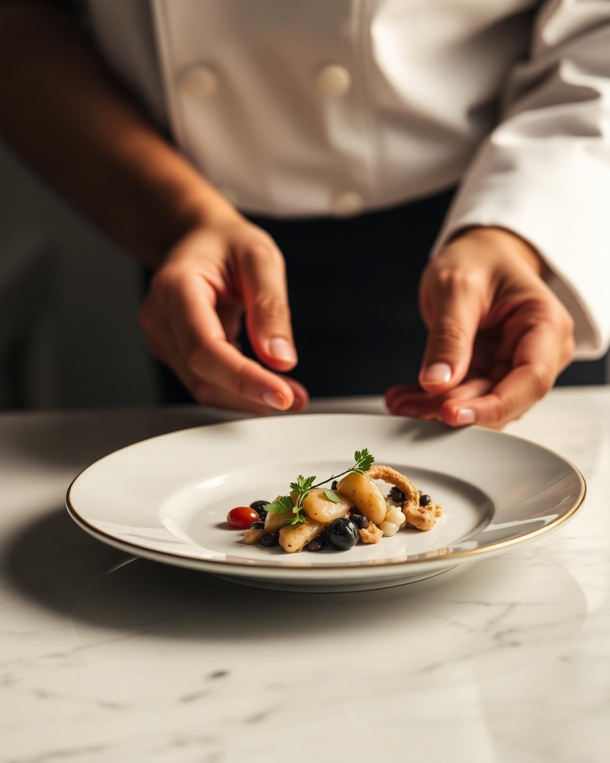 Dressage d'une assiette en cuisine